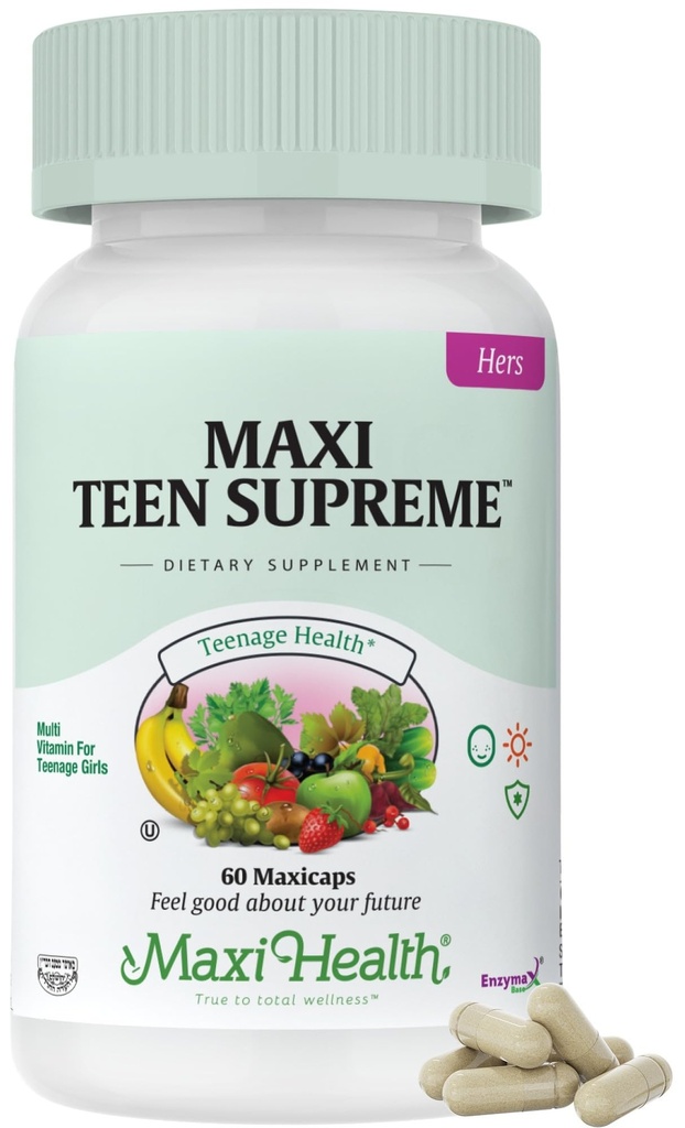 Teen Vitaminer til piger 12- 17 - Teen Multivitamin Supreme med D3, Jern, Calcium, Biotin, fordøjelsesenzymer - Teenager Girl Multi Vitaminer til energi, Immun & Mood Support - 60 Greve