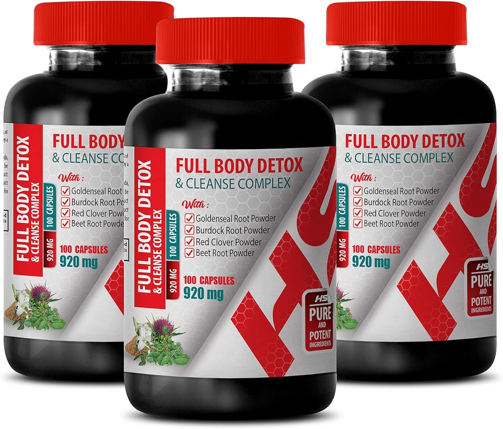 Body Detox Supplement - Full Body Detox og Cleanse Complex 920 MG - rød kløver formel - 3 flasker 300 kapsler