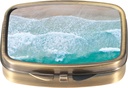 Dynippy Pill Case Pill Box med spejl Retro Pocket 2 Compartment Medicine Case Vitamin Pill Organizer for Pocket Purse and Travel (A-Sandy Beach)