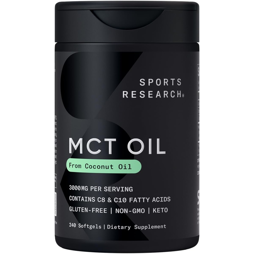 Sportsforskning Keto MCT Oil Pills fra kokos olie Budd124; Keto Brændstof til hjernen & kroppen - Non- GMO Verified, Soy & Gluten Free Liquid Softels (240 Greve)