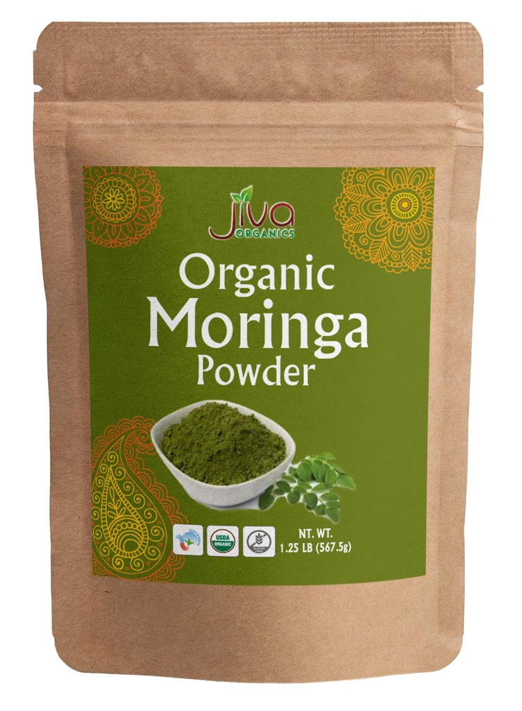 Jiva Organics Moringa Powder 1.25LB Bulk Bag - Moringa Oleifera Leaf Powder - Great for Hår, Rig i immunvitamin, Great Superfoods for Moringa Tea, Moringa Drink, Indien Grown, Vegan