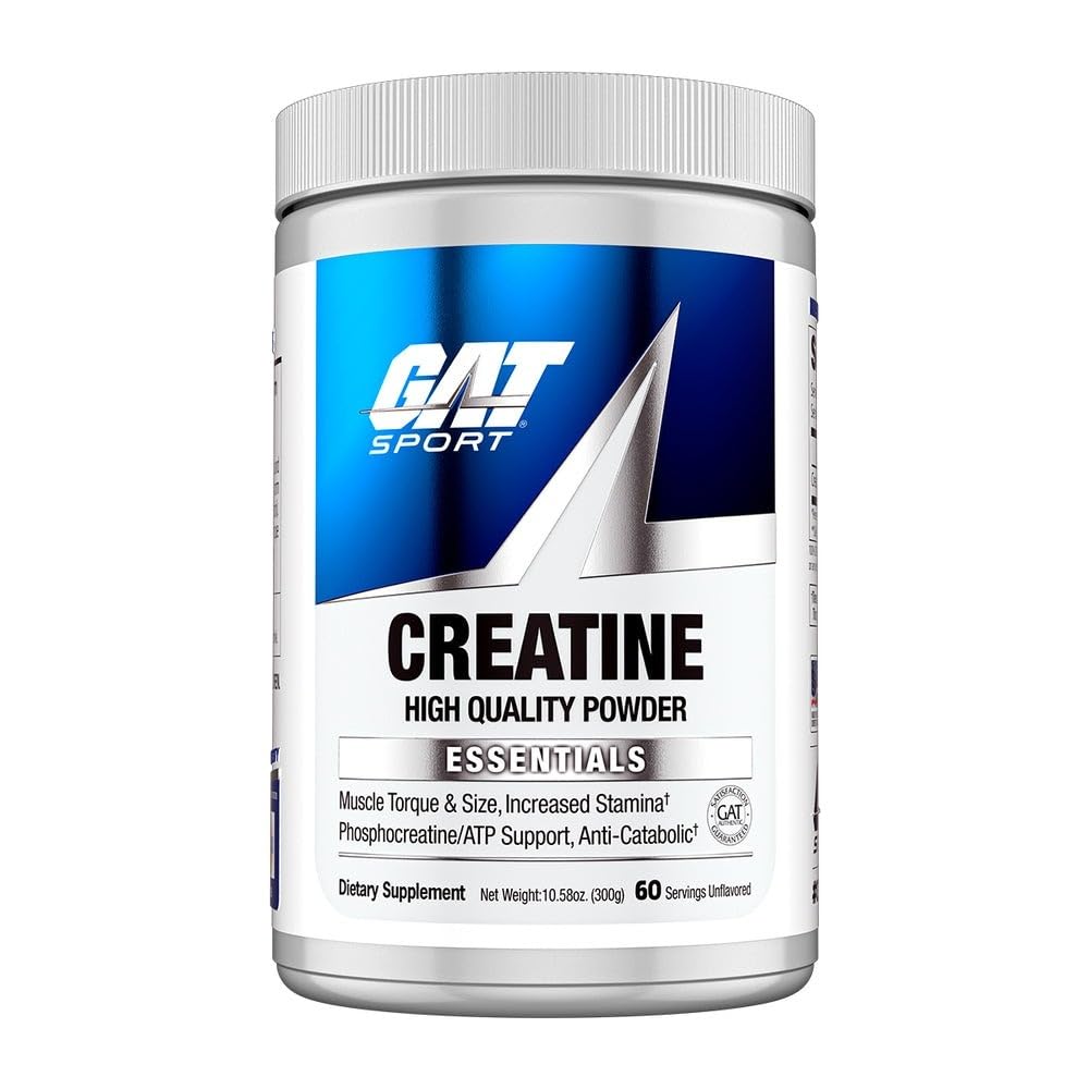 GAT SPORT Creatin monohydrat 300 Gram pulver, Styrke, Hjerne sundhed, Antioxidant, Endurance, for mænd og kvinder, Unflavored, 60 Servere