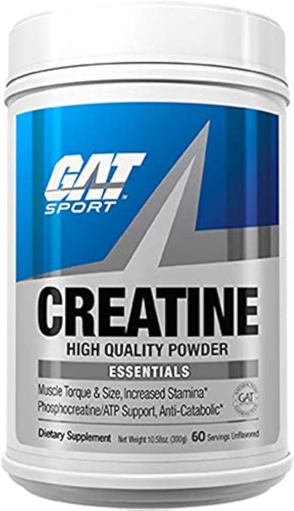 GAT SPORT Creatin monohydrat 300 Gram pulver, Styrke, Hjerne sundhed, Antioxidant, Endurance, for mænd og kvinder, Unflavored, 60 Servere