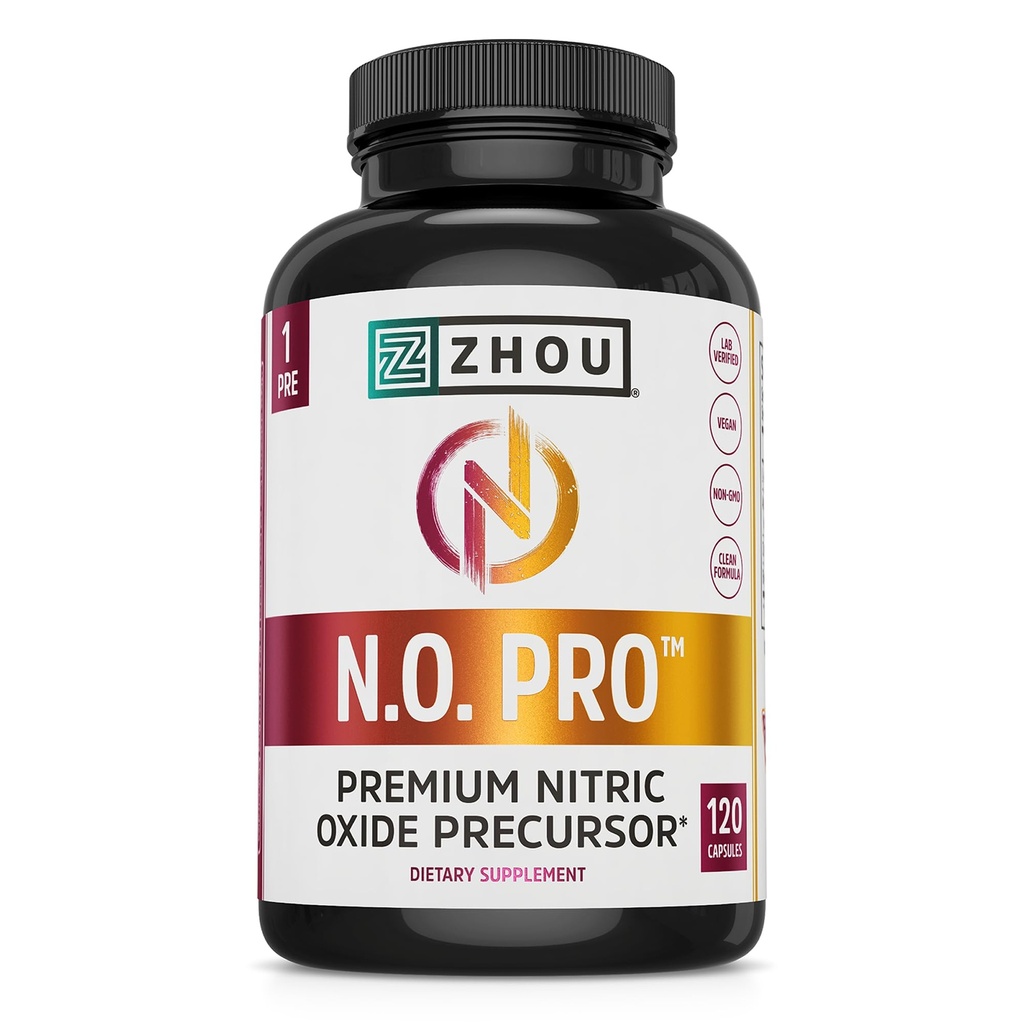Zhou N.O. Pro - Premium nitrogenoxid supplement til mænd og kvinder, hjerte, muskel & blod støtte med Beet Root & L Arginin, naturlige nitrogenoxid booster - 120 Veggie kapsler