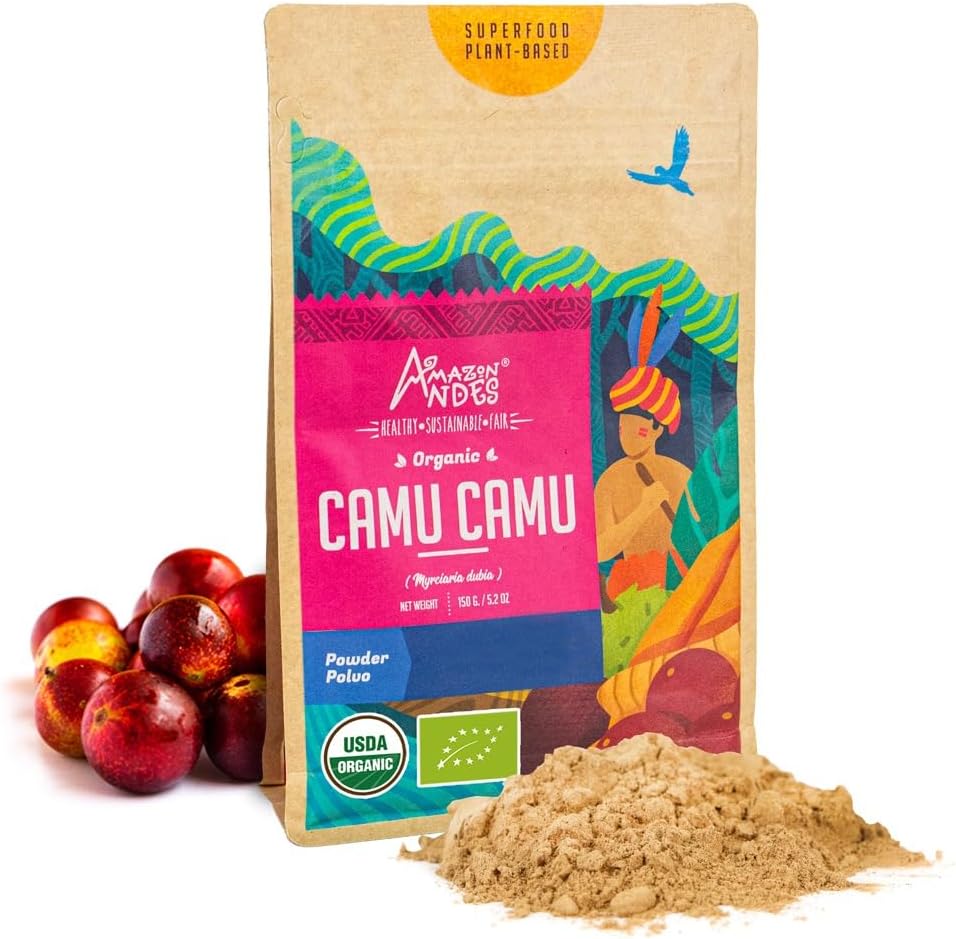 Andes Camu Camu Fruit Powder (Myrciaria dubia) - Rich in Vitamin C & Ascorbic Acid - Immunstimulant & Keep Brain Activity - Non GMO, Vegan