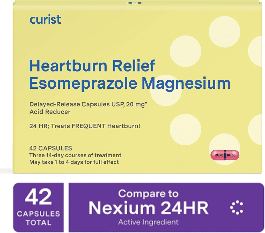 Curist Esomeprazol 20mg kapsler forsinket - Release - Acid Reflux Medicine for Heartburn Relief - 42 Count Capsules - Syreflux relief