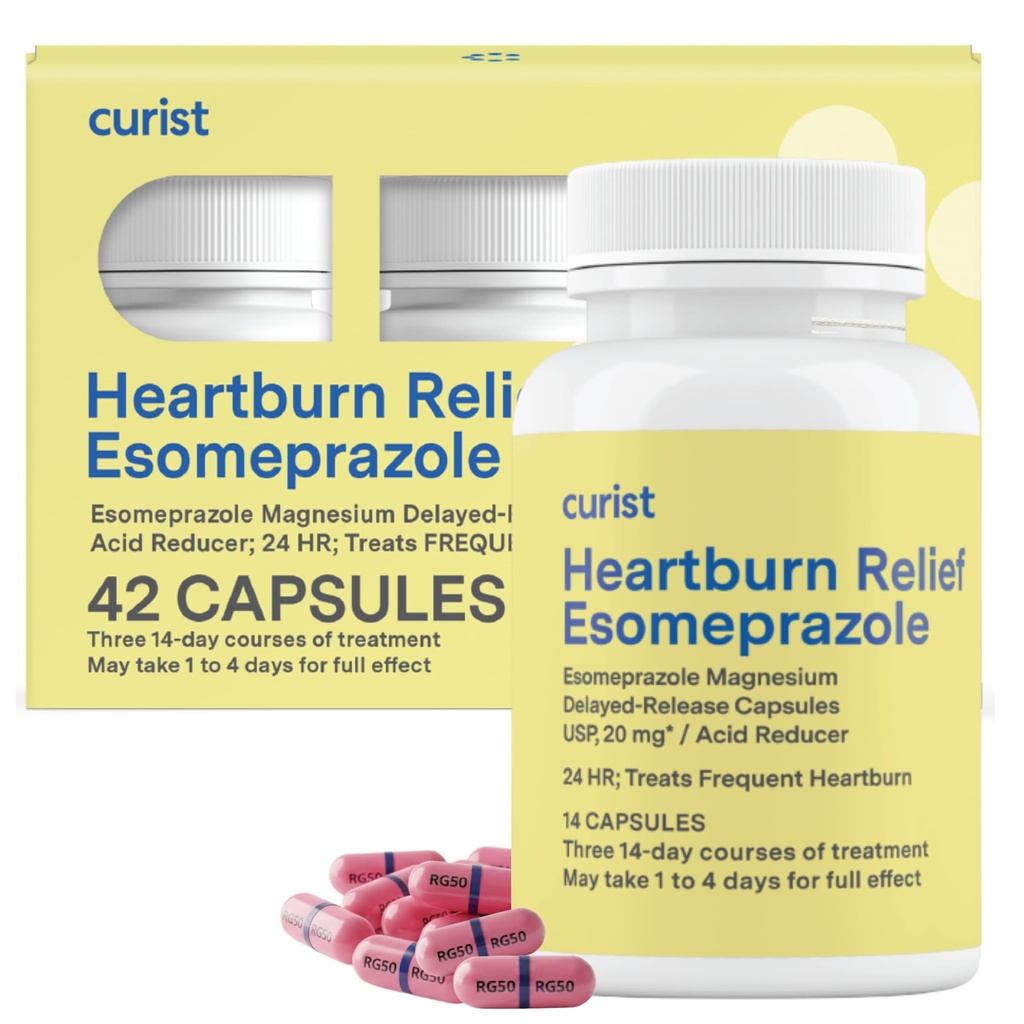 Curist Esomeprazol 20mg kapsler forsinket udløsning - Acid Reflux Medicin for Heartburn Relief - 42 Count Capsules - Acid Reflux Relief