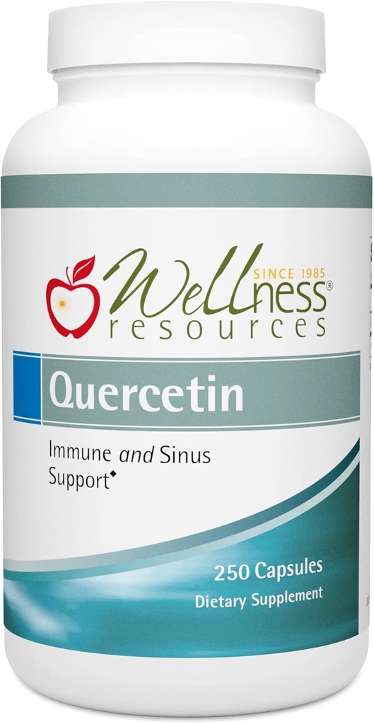Wellness Resources Quercetin - Immun, Sinus og Allergy Support 1000mg per servering - (250 hætter / 125 Servere) Vegan, Non- GMO