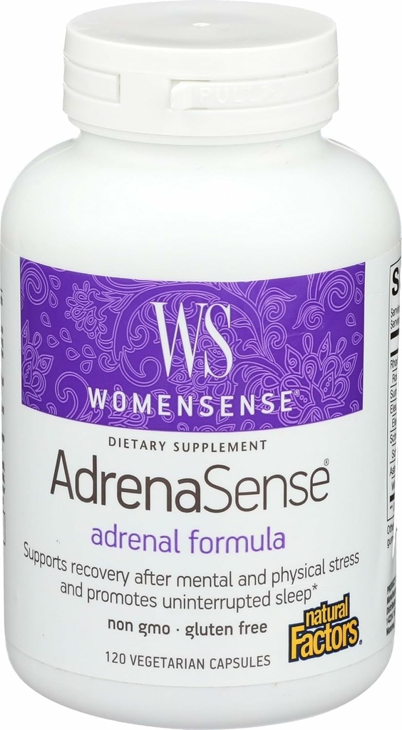 WomenSense AdrenaSense af naturlige faktorer, AdrenaSense, Urtemedicin supplement til binyrebark og stress Relief, Vegan, Non- GMO, 120 kapsler