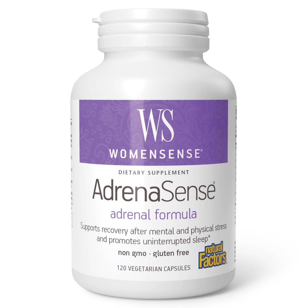 WomenSense AdrenaSense af naturlige faktorer, AdrenaSense, Urtemedicin supplement til binyrebark og stress Relief, Vegan, Non- GMO, 120 kapsler