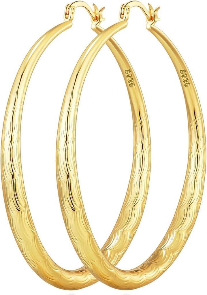 OOOPEL 925 Sterling Sølv Hoop for kvinder Gold Hoop øreringe Hypoallergen Diamond- Cut Ripples Designet - ikke tarnisk store Hoop øreringe (30 / 40 / 50 / 60 / 70mm)