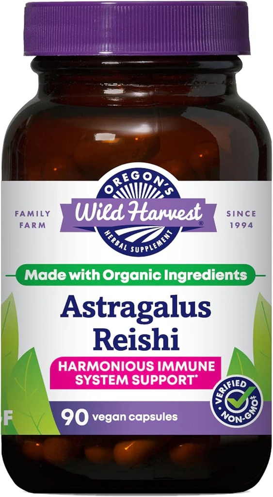 Oregon 's Wild Harvest Astragalus Reishi Organic Herbal Supplement, 90 Greve