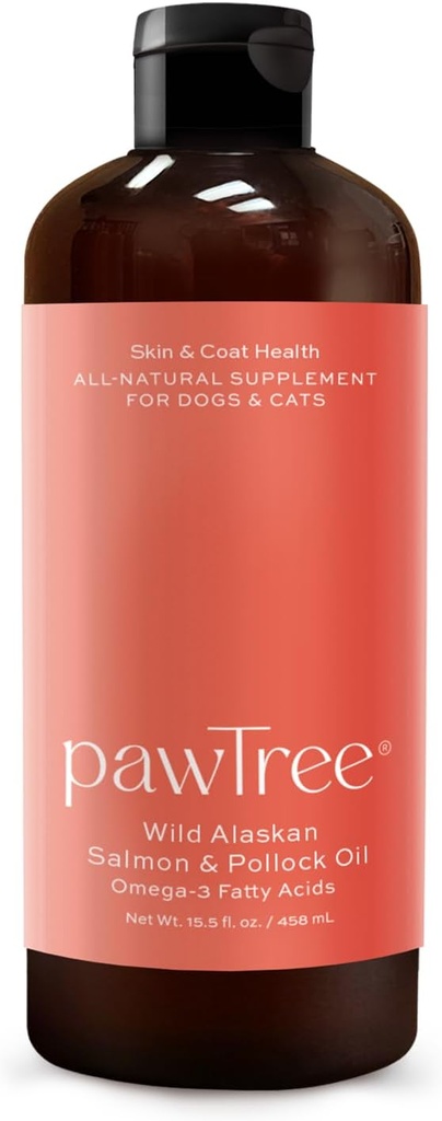 pawTree Salmon Oil-Dog and Cat Fish Oil Supplement-Ideal for excessive shedding control, seasonal allergies, itch relief, dry, irritated skin. With over 15 heart-healthy Omega-3 & Omega-6 Fatty Acids.