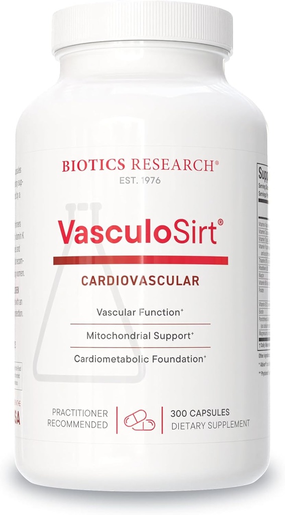 Biotics Research Vascular Sirt ® - Formuleret med hjælp fra Mark Houston, MD, Kardiovaskulær og sund støtte til sund blodgennemstrømning Support, CoQ10, Resveratrol, ALA, Ginkgo - 300 kapsler