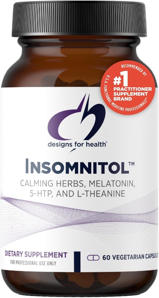 Design for sundhed Insomnitol kapsler - Sleep Aid for voksne med Melatonin, L + Theanin + 5 - HTP - Calming Herbs Valerian, Lemon Balm + Passionflower - Vegan + ikke- GMO søvntillæg (60 kapsler)