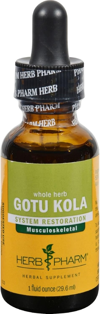 Herb Pharm Certified Organic Gotu Kola Liquid Extract for Muskuloskeletale System Support, 1 Fl Oz