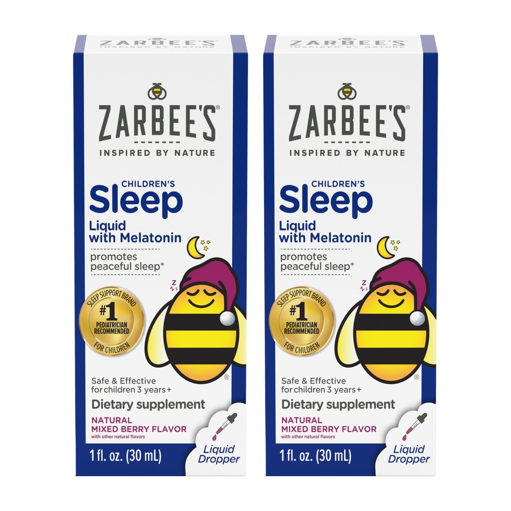 Zarbee 's Kids Sleep Supplement Flydende med 1 mg Melatonin; Drug- Free & Effektiv; Let at tage naturlige bær flavor til børn i alderen 3 og op; 1 Fl Oz flasker, pakke med 2