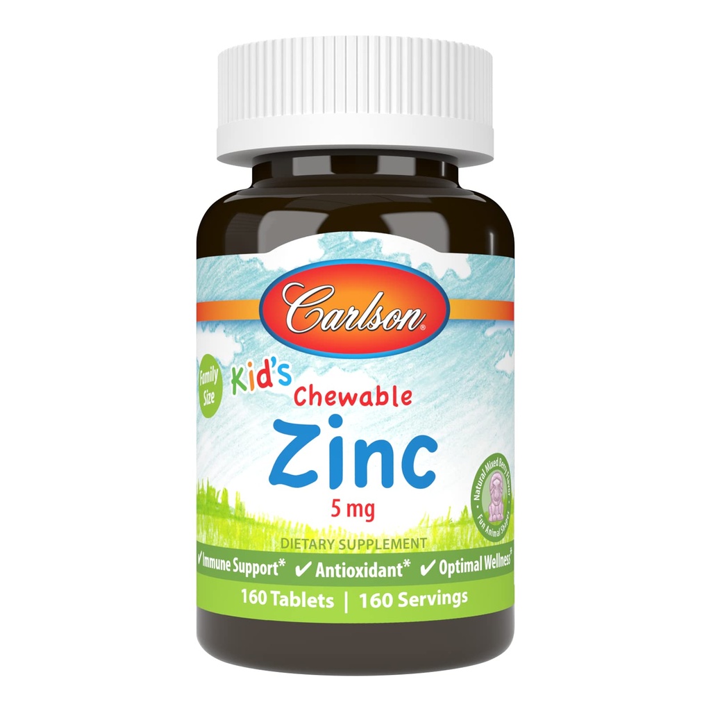 Carlson - Kid 's Chewable Zink, 5 mg, Health Support, Natural Mixed Berry Flavor, 160 tabletter