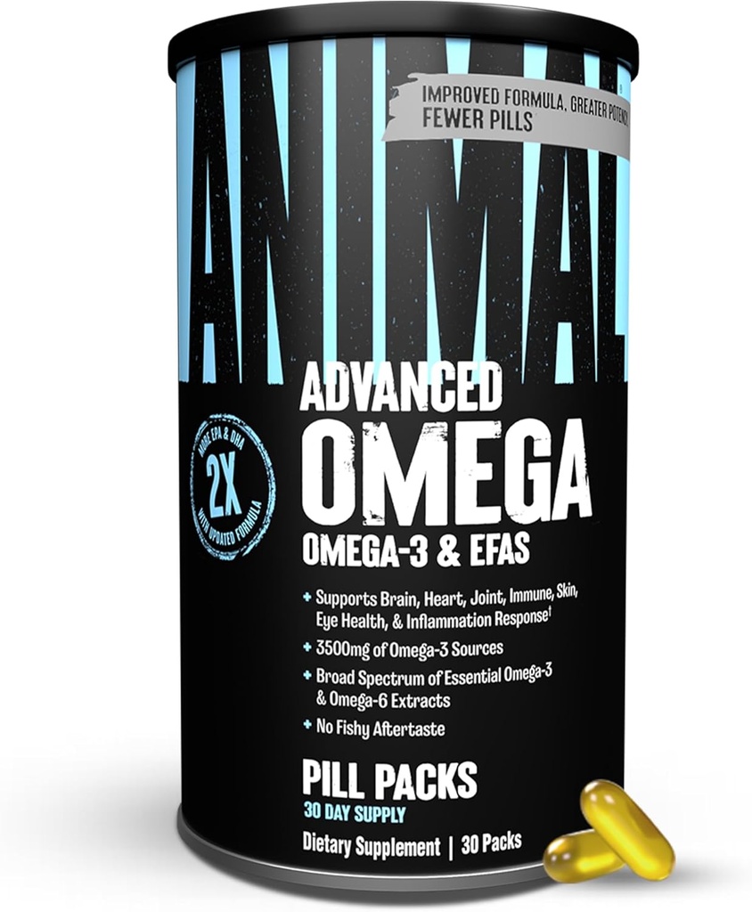 Animal Advanced Omega 3 Fedtsyrer - 3500mg EPA DHA Fish Oil Omega 3 tillæg til kvinder og mænd høj potens Blend med CLA GLA ALA for hjerne hud øje immunforsvar fælles sundhed 30 Pill pakker
