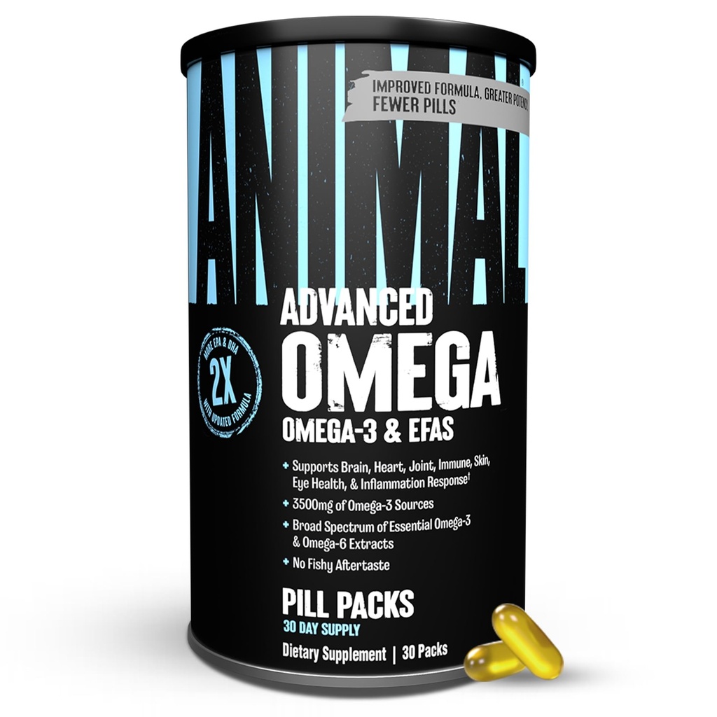 Animal Advanced Omega 3 Fedtsyrer - 3500mg EPA DHA Fish Oil Omega 3 tillæg til kvinder og mænd høj potens Blend med CLA GLA ALA for hjerne hud øje immunforsvar fælles sundhed 30 Pill pakker