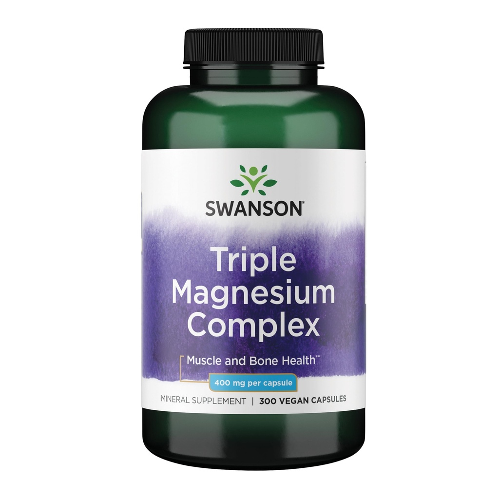Swanson Triple Magnesium Complex - Magnesium supplement til hjerne, energi, ben, stress, muskel & søvn support * - Indeholder Magnesium aspartat, citrat & oxid - 300 Veganske kapsler