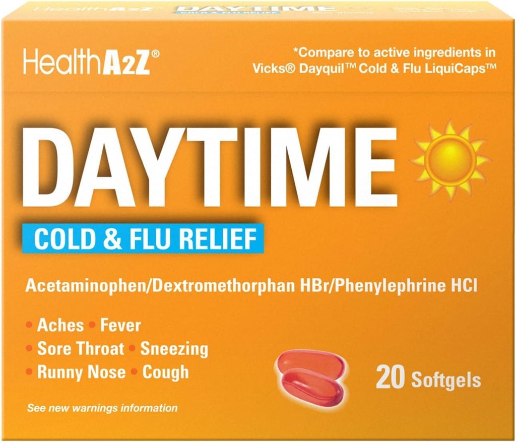 HealthA2Z ® Daytime against 124; Cold & Flu Medicine against Multisymptom Daytime (20 Softgels) (Daytime Cold & Flu Medicine (20 Count Pack of 1))