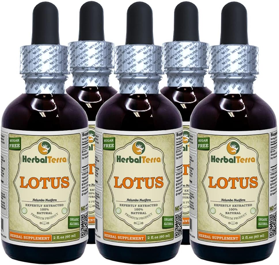 Lotus, Xi Xin (Nelumbo Nucifera) Tørret Stem Liquid Extract (Brand Name: HerbalTerra, Stolt Made in USA) 5x2 oz