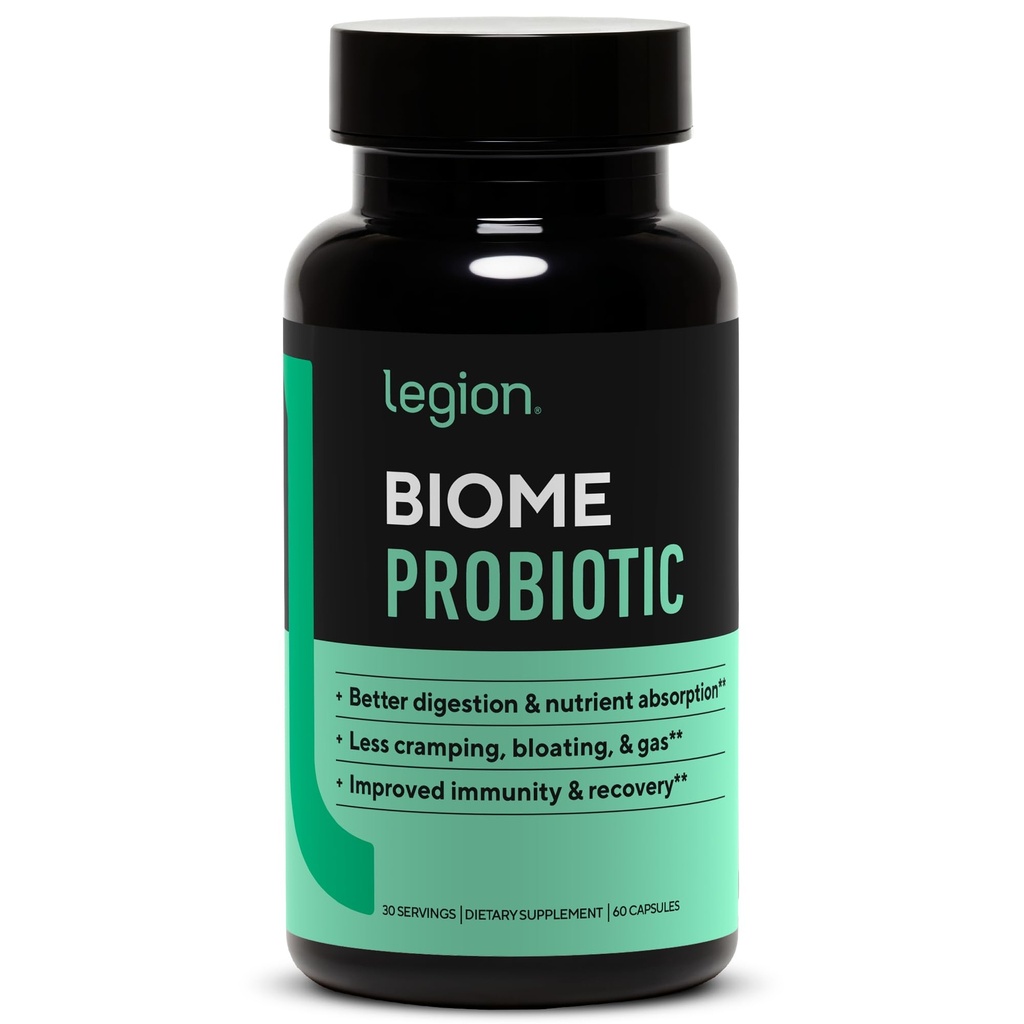 LEGION Biome Probiotic - Natural Probiotika Gut Health Supplement for kvinder & mænd - Probiotiske kosttilskud hjælpe med at reducere Bloating, Cramping & Gas - Colon Health Probiotiske piller, 30 Servere
