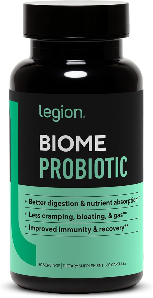 LEGION Biome Probiotic - Natural Probiotika Gut Health Supplement for kvinder & mænd - Probiotiske kosttilskud hjælpe med at reducere Bloating, Cramping & Gas - Colon Health Probiotiske piller, 30 Servere