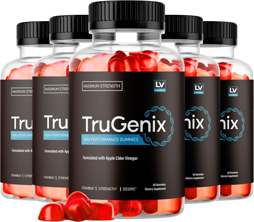 (5 Pack) TruGenix Gummies, TruGenix Gummies for Mænd, Official TruGonix Gummies Advanced Formel, TruGenix ACV Gummies, TruGenix Support Gummies, Premium Formel, 300 Gummies for 5 Måneder
