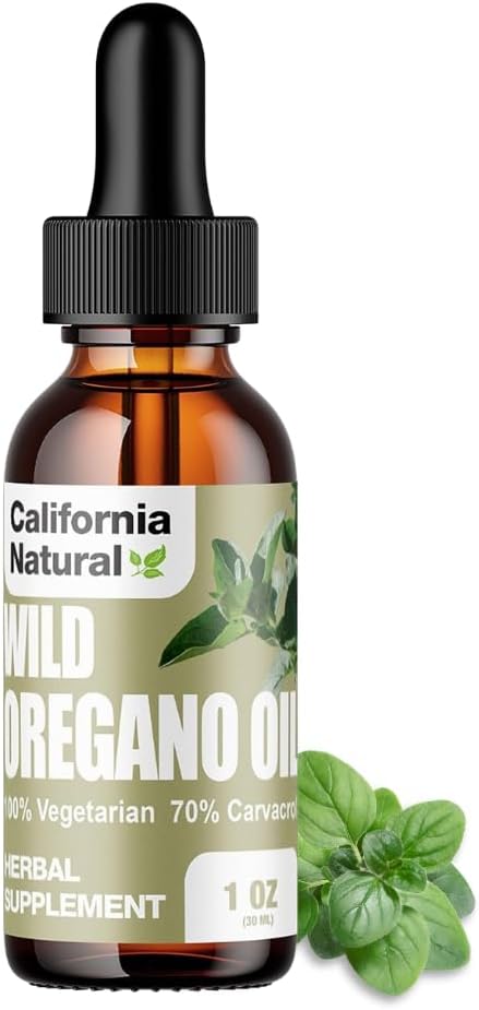 Wild Oregano Oil 1oz Flaske - California Natural - Immunsystemet & fordøjelsesstøtte - Fremme Gut sundhed & sund fordøjelse - 100% Vegetar - 70% Carvacrol - Urtetilskud - 1oz