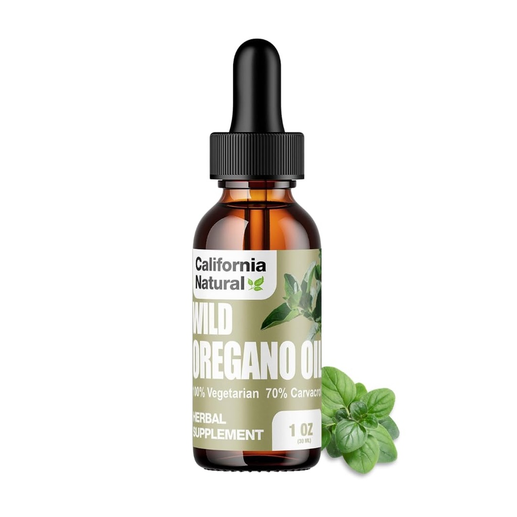 Wild Oregano Oil 1oz Flaske - California Natural - Immunsystemet & fordøjelsesstøtte - Fremme Gut sundhed & sund fordøjelse - 100% Vegetar - 70% Carvacrol - Urtetilskud - 1oz