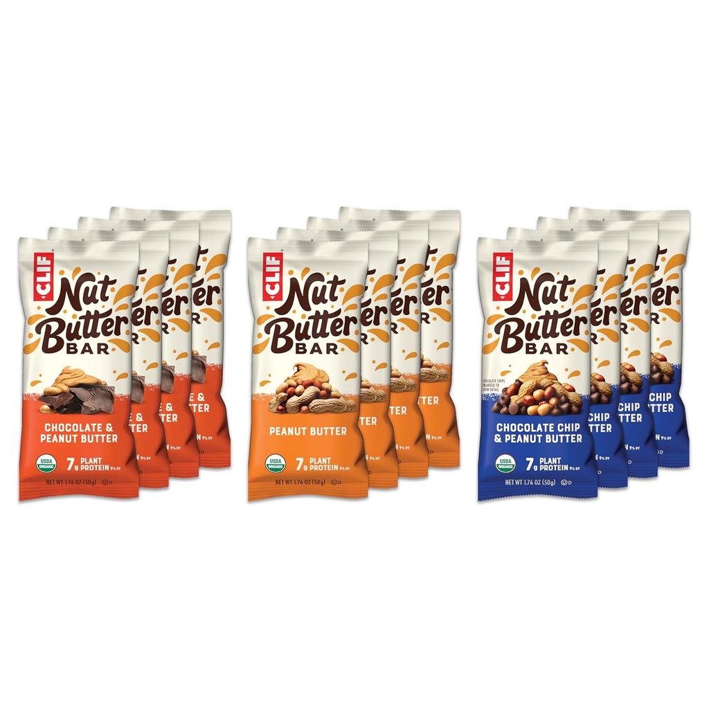 CLIF Nut Butter Bar - Variety Pack - Peanut Butter fyldt energi barer - Non-GMO - USDA Organic - Plant- baseret - Lav Glycemisk - 1.76 oz. (12 Greve)