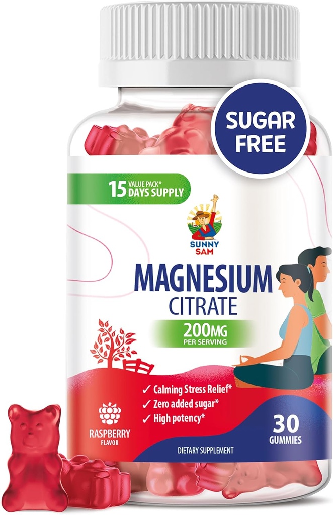 Magnesium Gummier for børn og voksne - 200mg - Rolig Magnesiumtykkere - Magnesium Citrate Chewable Supplement for Mood & Muscle Support