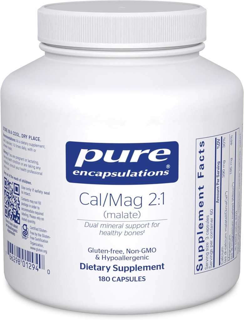 Ren indkapsling Cal / Mag (Malat) 2: 1 - Calcium & Magnesium (Malat) - Knogletilskud * - Optimal absorption - Vegan & Gluten Free - 180 kapsler
