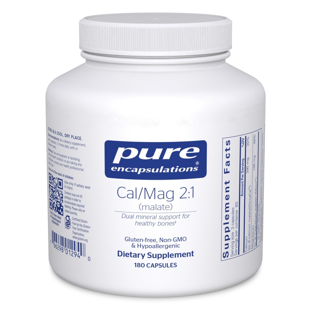 Ren indkapsling Cal / Mag (Malat) 2: 1 - Calcium & Magnesium (Malat) - Knogletilskud * - Optimal absorption - Vegan & Gluten Free - 180 kapsler