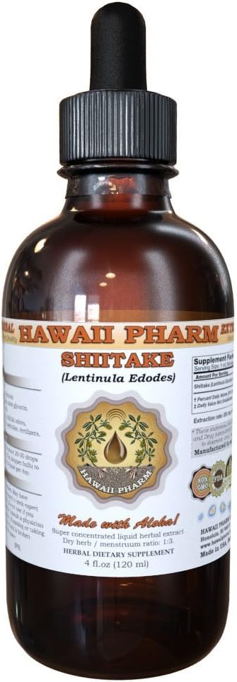 Shiitake Liquid Extract, Organic Shiitake (Lentinula Edodes) Tincture, Herbal Supplement, Hawaii Pharm, Made in USA, 4 fl.oz