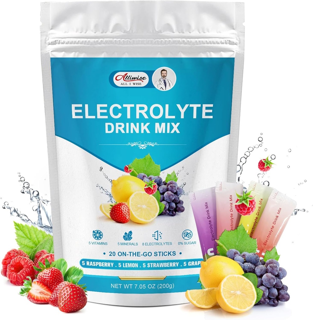 Hydrate Electrolytes Powder Packets, Zero Sugar Electrolytes, Electrolyte Drink Mix 20 Pack