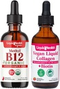 LIQUIDHEALTH Organic Methyl B12 5000mcg Vitamin Drops with Tart Cherry Juice & 100% Vegan Plant-Based Collagen Plus Biotin Drops - Natural Energy Boost, Improve Focus, Hair & Nail Growth, Skin Health