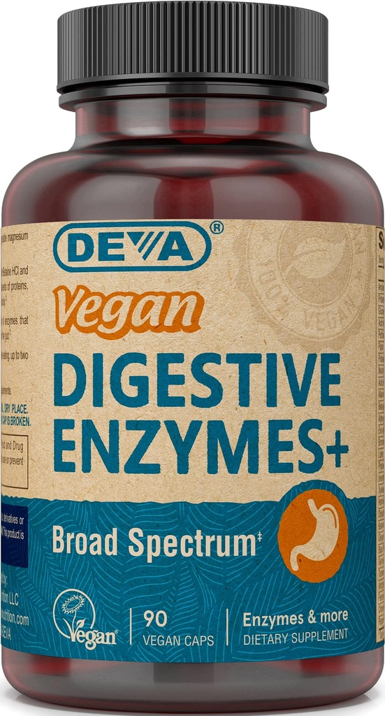 DEVA Vegan Vitamin fordøjelsesenzymer Plus tillæg - en unik blanding af enzymer & urter - 90 kapsler, 1- pakke