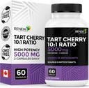 Renew Actives Tart Cherry Extra 500mg per 2 kapsler - Højpotens Antioxidant til Gratis Radikal Beskyttelse & Wellness - 60 Easy- to- Sluge kapsler - Made in Canada