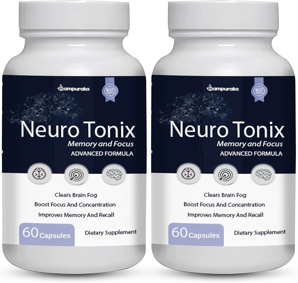 Neuro Tonix Avanceret formel for hukommelse og fokus supplement - 2 pakker NeuroTonix 120 kapsler (piller)