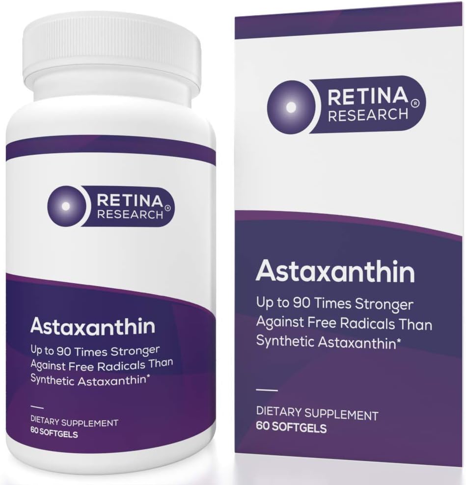 Naturlige Astaxanthin Eye Vitamin 10mg - Kosttilskud til støtte øje sundhed - Op til 90 gange stærkere end Synthetic - Formuleret af læger - 3. part Certificeret - 60 Softgels