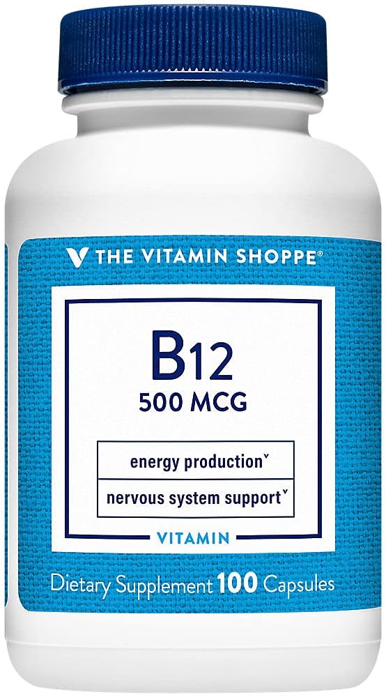 Den Vitamin Shoppe Vitamin B12 500mcg - Understøtter energiproduktion, Når daglige Kosttilskud - Vitamin B-12 (som Cyanocobalamin), Gluten & Dairy Free (100 kapsler)