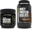 Nutrabio Creatin monohydrat, Unflavored, 150g og Whey Protein Isolate, hollandsk chokolade, supplement Bundle - Muskel energi, Lean muskelvækst, Inddrivelse, og styrke