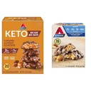 Atkins Caramel Mandel Clusters, Gluten Free, High in Fiber, 1g Sugar, 2g Net Carb, Keto Friendly, 20 Count & Caramel Chocolate Nut Roll Snack Bar, Protein Snack, High in Fiber, 2g Sugar, 16 Count