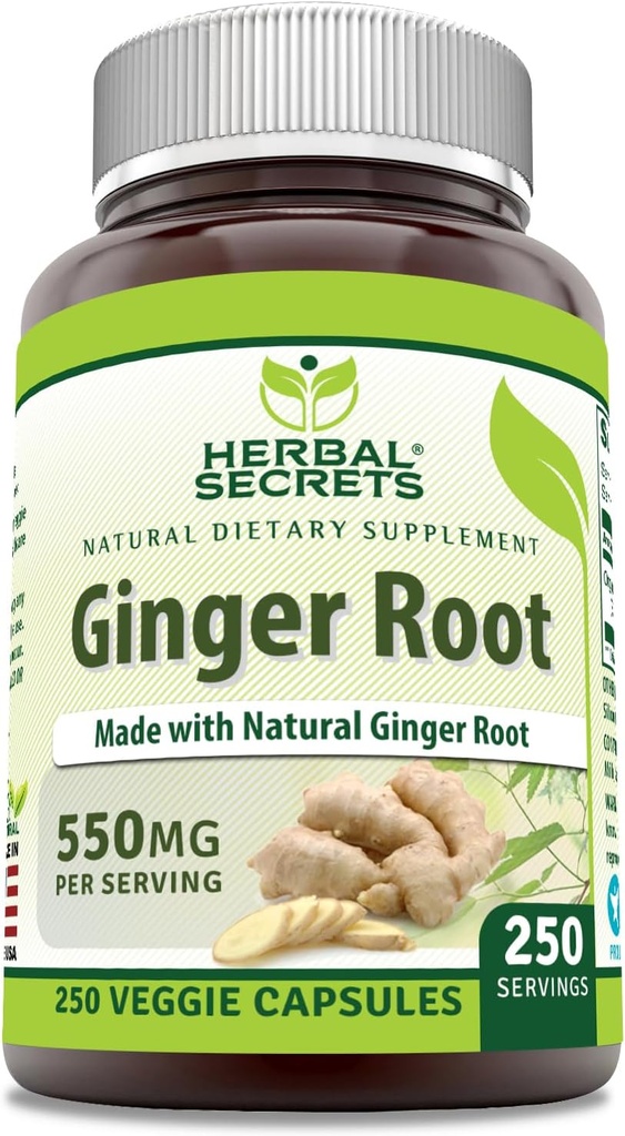 Urtehemmeligheder Ingefær Root 550 mg Per Serving, 250 Veggie kapsler Supplement 124; Non- GROMLE 124; Gluten Free