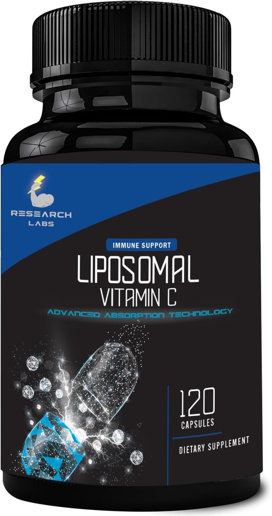 Research Labs Liposomal Vitamin C Supplement w/Enhanced Absorption LipoQuil-C™ | 120 Capsules Immune Support Collagen Booster | High Dose Fat Soluble Vita C 1000mg Buffered | Non GMO, Vegan Pills