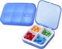 Portable Pill Organizer - Slim Pill Box til punge eller rejser, Compact Pill Case (4 + 6 Segment, Blå)