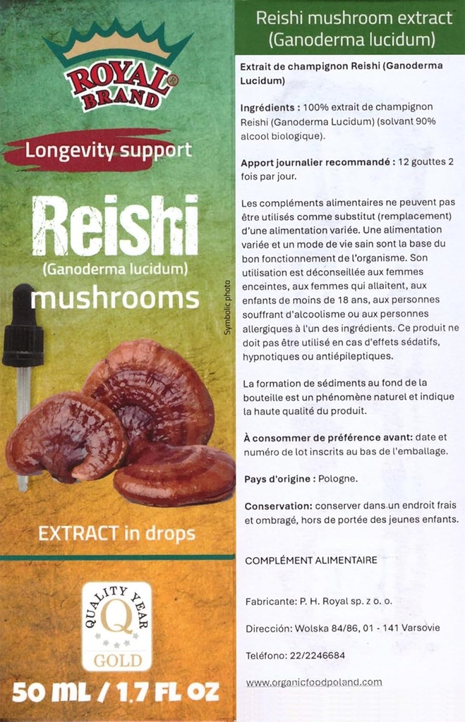 Reishi Mushroom Supplement / Vores Reishi Mushroom Extract fremmer Longevity / Reishi Mushroom Tincture - 50ml / 1.7 Fl Oz